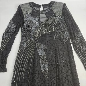 Vintage Black Tie Beaded Silk Formal Party Dress 10